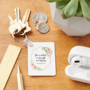 Sie ist gekleidet in Kraft und Würde Floral Schlüsselanhänger