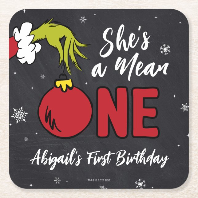 Sie ist Gemein | Grinch Birthday Rechteckiger Pappuntersetzer (Vorderseite)