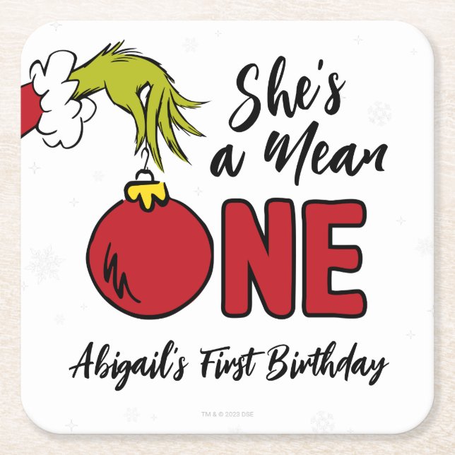 Sie ist Gemein | Grinch Birthday Rechteckiger Pappuntersetzer (Vorderseite)
