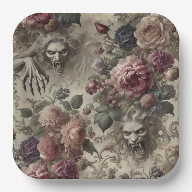 Sie ist Got Claws - Gothic Floral Pappteller (Vorderseite)