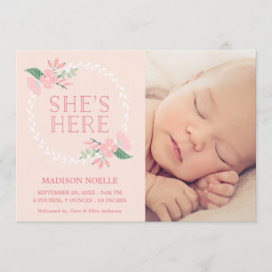 Sie ist hier   Geburts-Mitteilung Ankündigung