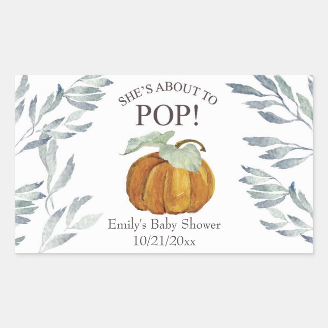 Sie ist im Begriff, Pop Pumpkin Baby Shower Label Rechteckiger Aufkleber (Vorderseite)