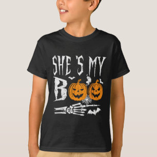 Sie ist mein Boo Skeleton Hand Pumpkin Halloween M T-Shirt