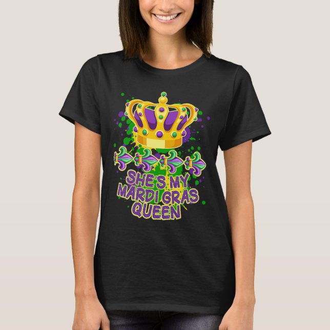 Sie ist meine Mardi Gras Queen Paint Spritzer Paar T-Shirt (Vorderseite)
