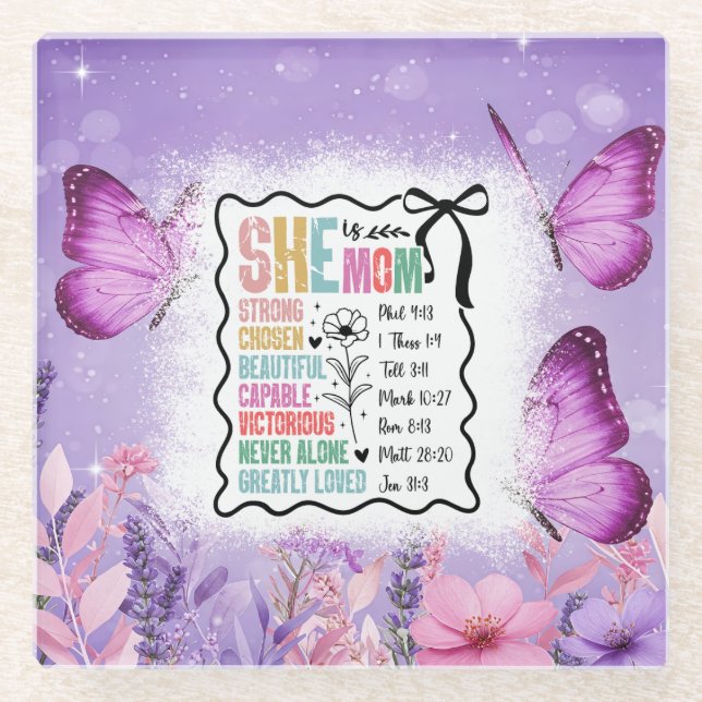 Sie ist Mutter Schrift Affirmationen Glasuntersetzer (Vorderseite)