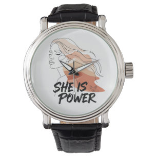 Sie ist Power - Wüstenfarben Feminine Line Art Armbanduhr