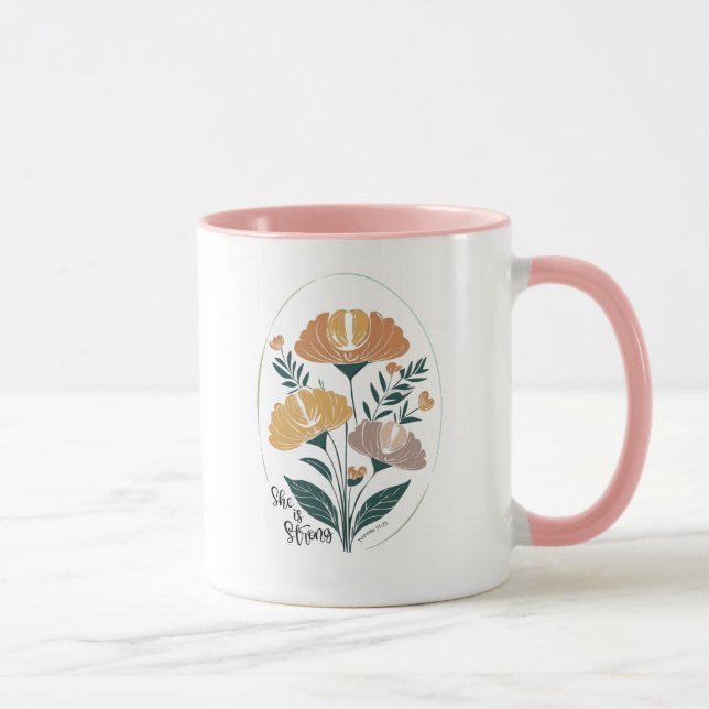 Sie ist stark Psalm Boho Christlich Inspiration T Tasse (Rechts)