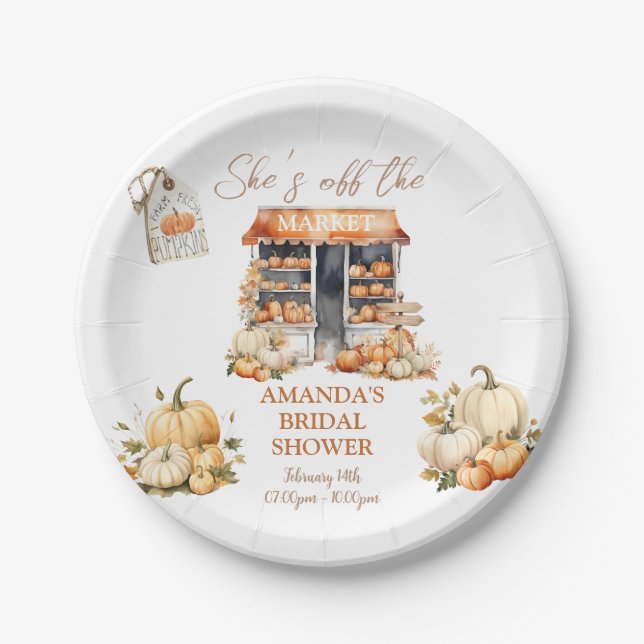 Sie ist vom Market Fall Pumpkin Brautparty Pappteller (Vorderseite)