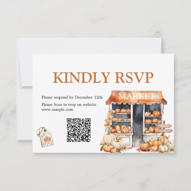 Sie ist vom Markt Brautparty QR Rsvp Card Dankeskarte (Vorderseite)