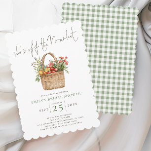 Sie ist vom Markt Sage Gingham Brautdusche Einladung