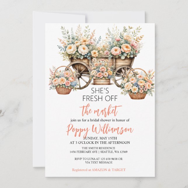Sie ist vom Markt Shop Bridal Dusche Einladung (Vorderseite)