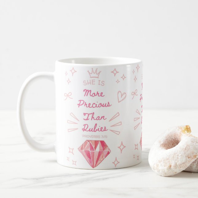 Sie ist Wertvoller als Rubies Christlicher Glaube Kaffeetasse (Mit Donut)