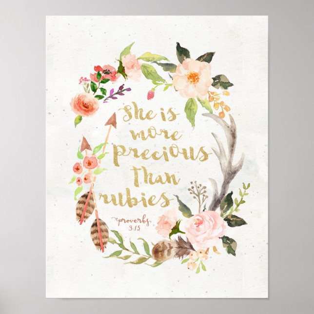Sie ist Wertvoller als Rubies Sprichwörter Wall Ar Poster (Vorne)