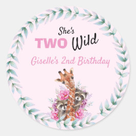 Sie ist zwei Wild Safari Giraffe Floral Geburtstag Runder Aufkleber