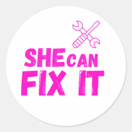 Sie kann es reparieren | Fester DIY-Empowerment-Au Runder Aufkleber