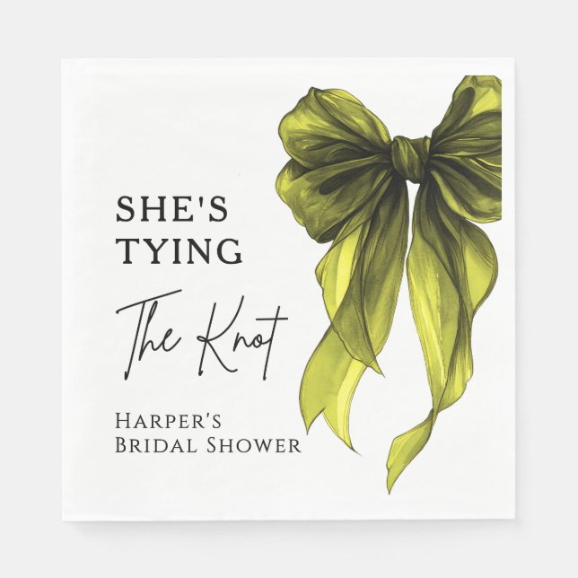Sie knüpft den Knoten Chartreuse-Bow-Bridal-Shower Serviette (Vorderseite)