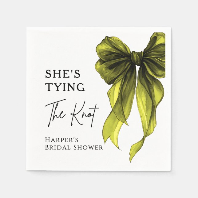 Sie knüpft den Knoten Chartreuse-Bow-Bridal-Shower Serviette (Vorderseite)
