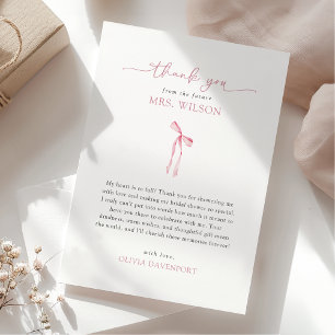 Sie knüpft den Knoten Coquette-Bow-Bridal-Shower Dankeskarte