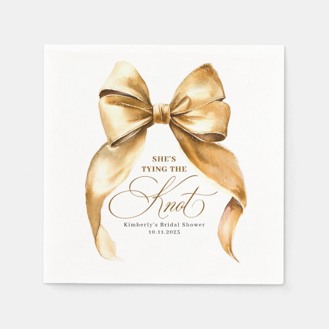 Sie knüpft den Knoten Goldene Bogen Brautparty Serviette (Vorderseite)