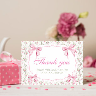 Sie knüpft den Knoten Rosa Schleife Dankeschön-Kar Dankeskarte