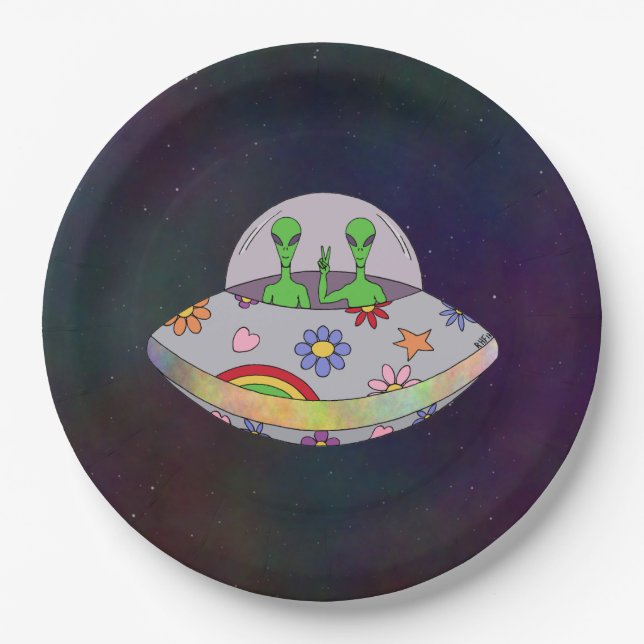 Sie kommen in Friedens-UFO Pappteller (Vorderseite)