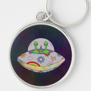 Sie kommen in Friedens-UFO Schlüsselanhänger