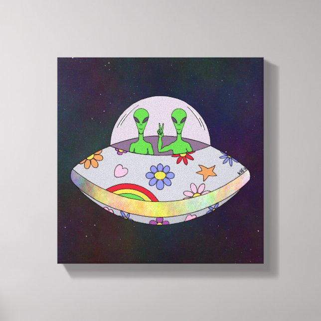 Sie kommen in Peace UFO Leinwanddruck (Vorderseite)