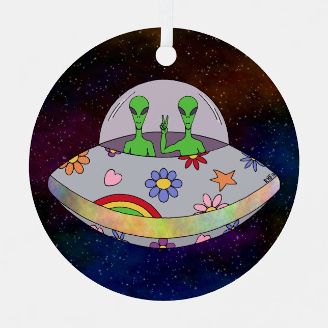 Sie kommen in Peace UFO Ornament Aus Metall (Vorderseite)