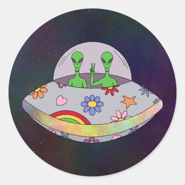 Sie kommen in Peace UFO Runder Aufkleber (Vorderseite)