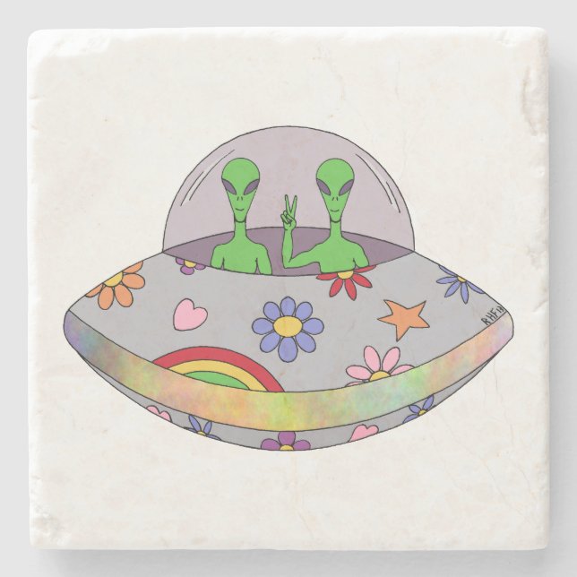 Sie kommen in Peace UFO Steinuntersetzer (Vorderseite)