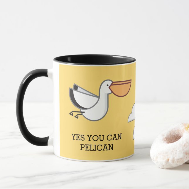 SIE KÖNNEN DAS MOTIVIEREND SPRICHWORT VON PELIKANI TASSE (Mit Donut)