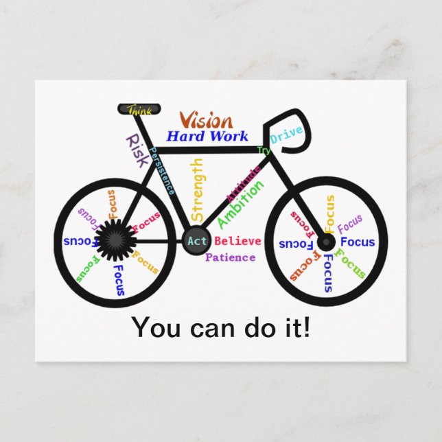 Sie können es tun, Motivierend Fahrrad, Fahrrad fa Postkarte (Vorderseite)