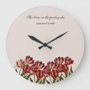 "Sie lebt in der Poesie" Rosa Tulpen Blumen-Wanduh Große Wanduhr