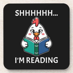 Sie lese gerade Buch Reading Chicken Book Lover Getränkeuntersetzer