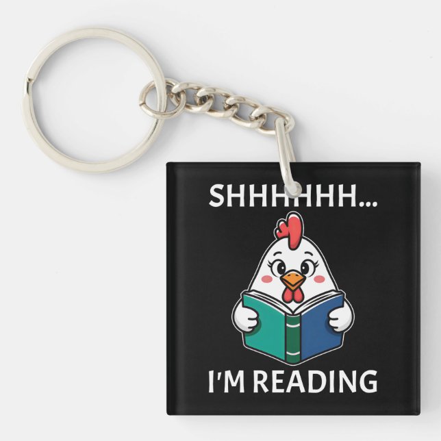 Sie lese gerade Buch Reading Chicken Book Lover Schlüsselanhänger (Vorderseite)