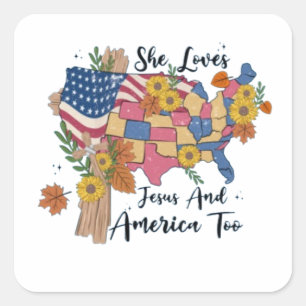 Sie Liebe auch Jesus und Amerika Quadratischer Aufkleber