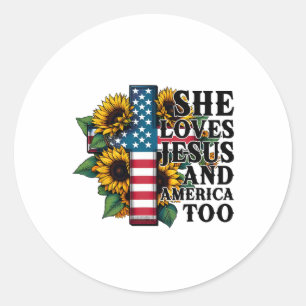 Sie Liebe Jesus und Amerika zu Flaggen Christlich Runder Aufkleber