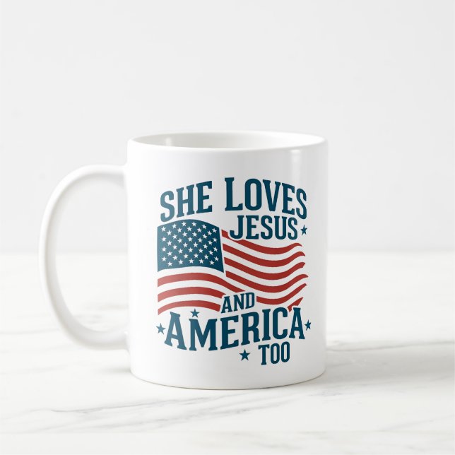 Sie Liebe Jesus und Amerika zu USA Flag 4. Kaffeetasse (Links)