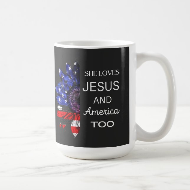 Sie Liebe Jesus und auch Amerika Kaffeetasse (Rechts)