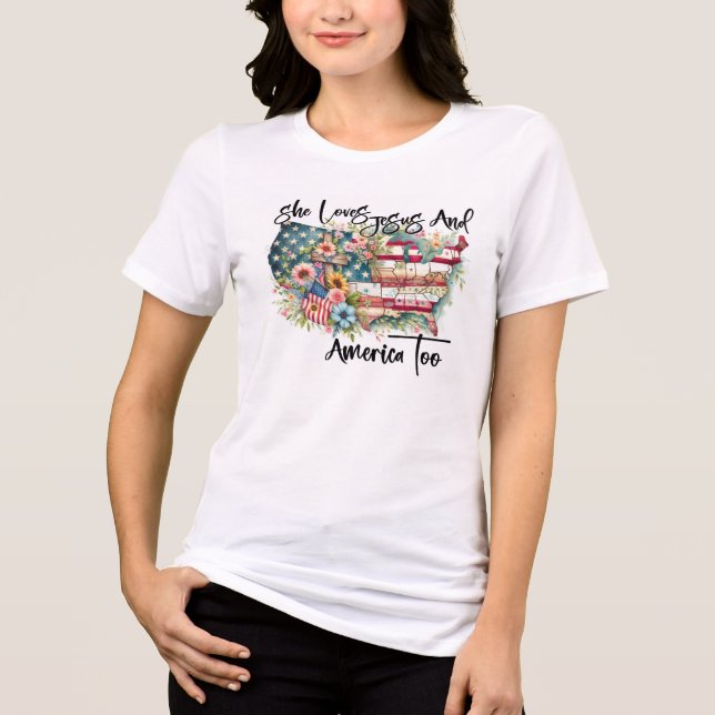 Sie Liebe Jesus und auch Amerika - Patriotische Bl Tri-Blend Shirt (Vorderseite)