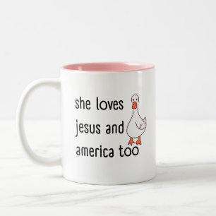 Sie Liebe Jesus und auch Amerika Zweifarbige Tasse