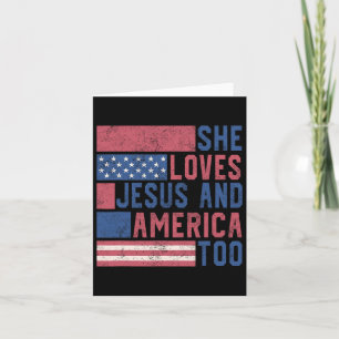 Sie liebt Jesus und Amerika auch 4. Juli Patrio Karte