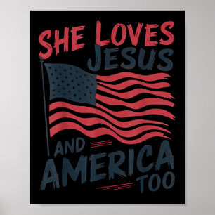 Sie liebt Jesus und Amerika auch christliches Retr Poster