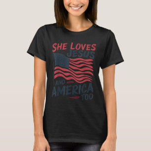 Sie liebt Jesus und Amerika auch Christliches Retr T-Shirt