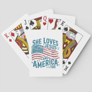 Sie liebt Jesus und Amerika auch USA-Flagge 4. Jul Spielkarten