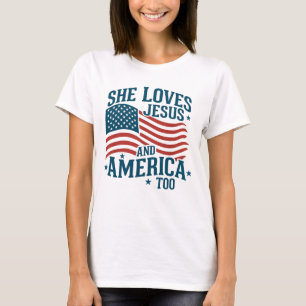 Sie liebt Jesus und Amerika auch USA-Flagge 4. Jul T-Shirt