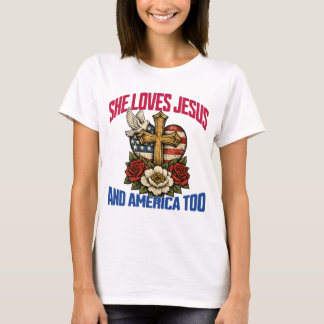 Sie liebt Jesus und Amerika auch zum 4. Juli Chris T-Shirt