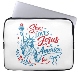 Sie liebt Jesus und Amerika zu sehr 4. Juli Christ Laptopschutzhülle