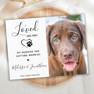 Sie liebte sie zuerst Moderne Pet-Hochzeit Hunde-V Ankündigungspostkarte