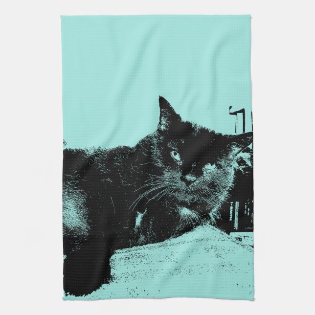 Sie Look'n an mir, Eiblau der Katze-Rotkehlchen Geschirrtuch (Vertikal)